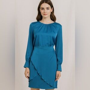 Pretty garden women’s Chic Long Sleeve Teal Dress size L